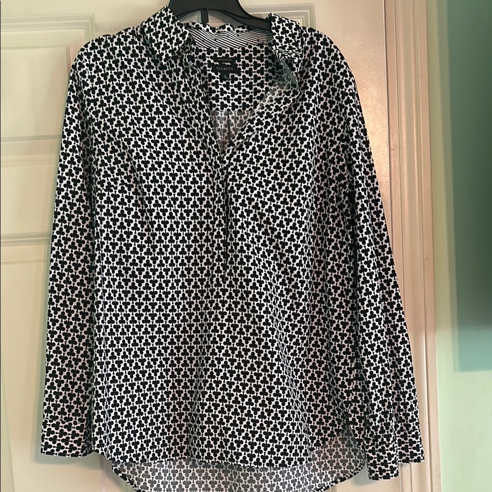Talbots Black and White Button Down Shirt with Notched Collar